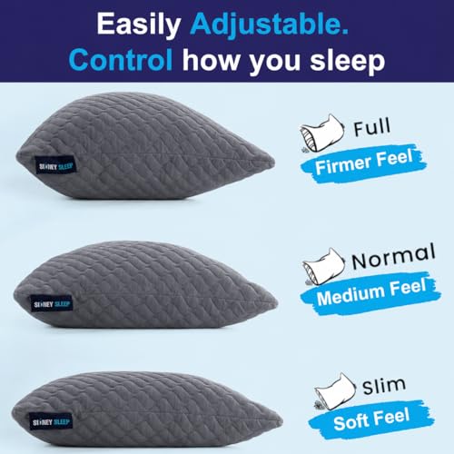 Image of Sidney Sleep Adjustable Curved Pillows for Neck and Shoulder Support with Extra Shredded Fill - Cervical Contour Pillow for Side and Back Sleepers - Queen Size 19 inch x 29 inch CertiPUR-US Certified (Grey)