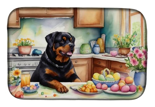 Caroline's Treasures DAC6887DDM Decorating Easter Rottweiler Dish Drying Mat Absorbent Dish Drying Mat Pad for Kitchen Counter Dish Drainer Mat for Countertop, 14 x 21", Multicolor