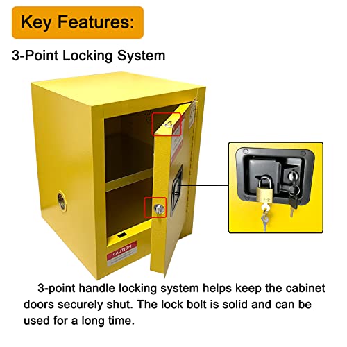 Koxuyim Hazardous Storage Cabinets, Industry Safety Cabinet, Dangerous Goods Storage Cabinet,Explosion Proof Cabinet,16Gallon Yellow, 17" X 18" X 22" #TOP6