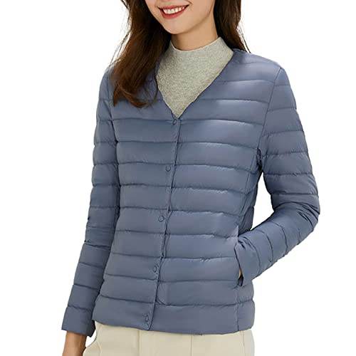 Chaqueta Mujer Invierno Chaqueta ultraligera acolchada corta plegable para mujer con capucha desmontable (Navy, L)