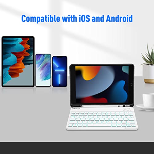 Fintie 10-Inch Ultrathin (4Mm) Wireless Bluetooth Backlight Keyboard, [7 Color Backlit] Rechargeable Keyboard For Ipad Samsung Tablet, Iphone Smartphone, Ios, Android Tablets Phone, (White) #TOP1
