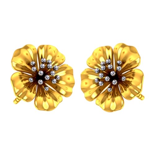 Image of P.C. Chandra Jewellers Bis Hallmarked 18Kt (750) Yellow Gold Beautiful Floral Studs With Petals Studs Earrings For Women & Girls - 1.15 Grams
