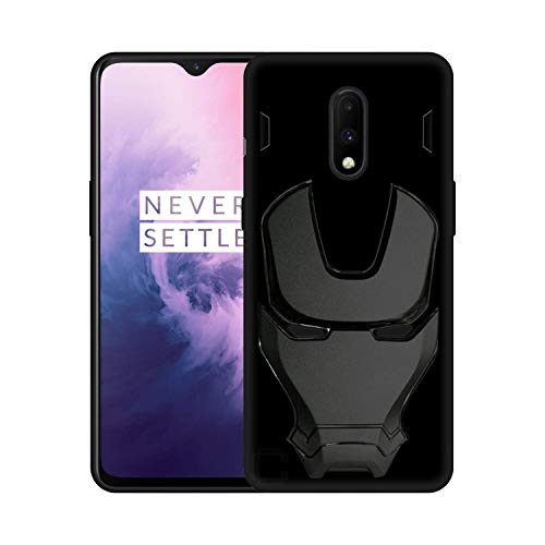 Image of COVERLY Official 3D Touch Feel Trending Avengers Logo Mask Soft Rugged Grip Silicone Iron Man Super Power Cartoon Movie Engraved Silicone Matte Back Cover for Oneplus 7 -HD Black Avenger