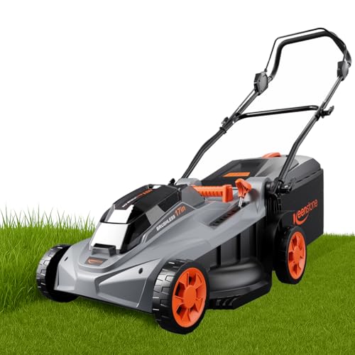 Keenstone Cordless Lawn Mower, 17" Electric Lawn Mower with Direct-Drive Brushless Motor, 2 x 20V 4.0Ah Battery, 6 Position Height Adjustable Push Mow
