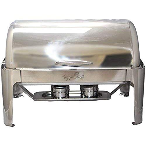 Tigerchef Chafing Dish Buffet Set - Roll Top Chaffing Dishes Stainless Steel - 3 Chafer And Buffet Warmer Set With 6 Fuel Gel And 3 Plastic Tongs #TOP2