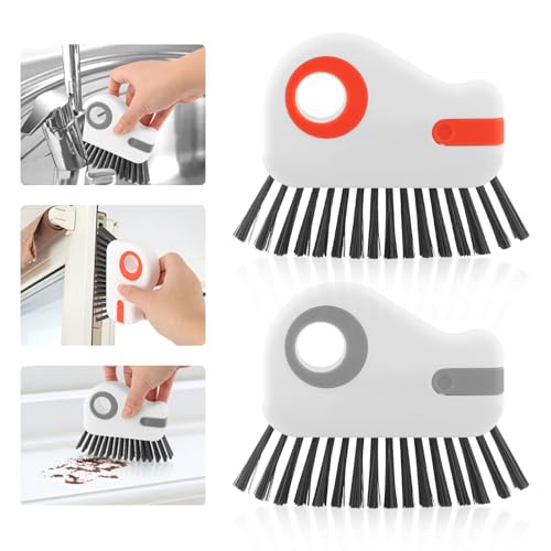 2Pcs 2 in 1 Groove Cleaning Brush Window Track Cleaning Tools with Hidden Scraper Multifunctional Hard Bristle Grip Brush for Sliding Door Track Window Sill