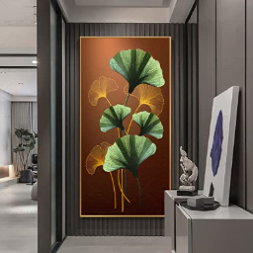 Toile ginkgo abstrait 40x80cm pour habiller un mur vide de salon sans cadre