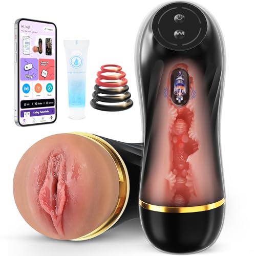 Vibrating Male Masturbator Sex Toys for Men, Male Sex Toys Realistic Textured Pocket Pussy Mens Stroker with 10 Vibration Mode, Hands-Free Blowjob Machine Masturbators for Penis Training &Men Pleasure