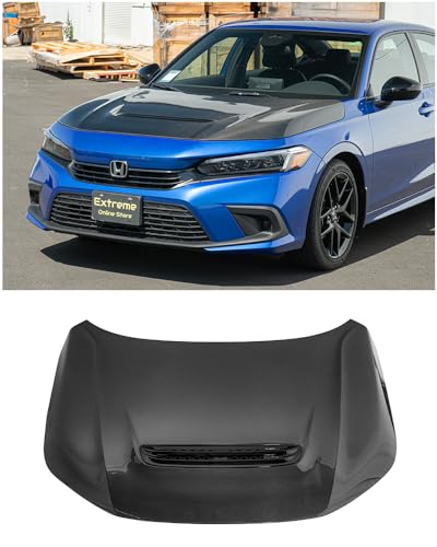 Replacement For 2022-Present Honda Civic Models | JDM FL5 Type-R Style Carbon Fiber Replacement Front Vented Scoop Extractor Bumper Hood Cover