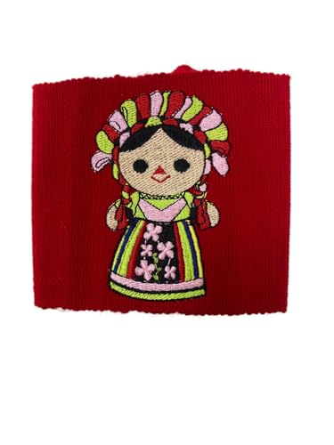 Mexican Folk Art Embroidered Belt, Red, Traditional Doll Design2