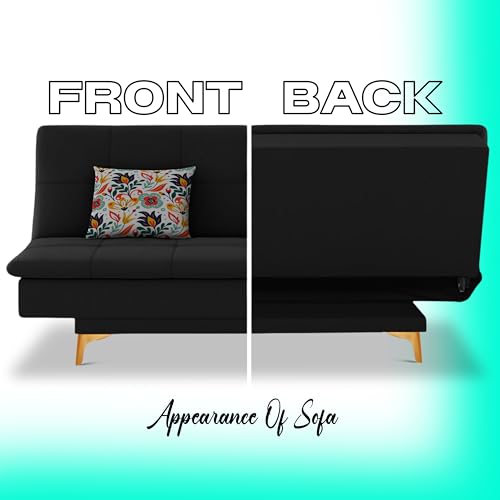 Image of Rosebell Premium New Aspen 3 Seater Sofa Cum Bed 4X6 Velvet Suede with 2 Cushions and Suitable for All Indoor-Black Color