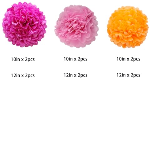 Image of Rose Red,Light Pink and Orange Paper Pom Poms Decorations for Pink Orange Party Ceiling Wall Hanging Tissue Flowers Decorations,12pcs 3 Colors of 12 Inch, 10 Inch
