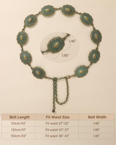 Image of LEACOOLKEY Western Concho Belt for Women Cowgirl Boho Waist Chain Belt for Dresses Jeans Pants