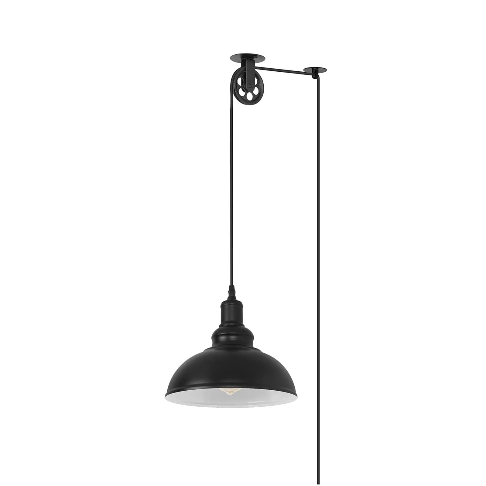 E27 Industrial Lámpara Colgante con Enchufes Interruptor Lámpara de Araña con Polea Largo Cable Lámpara de Techo Negro Hierro Vintage Decorativo para Pasillo Cocina Dormitorio (1 Pieza,B)