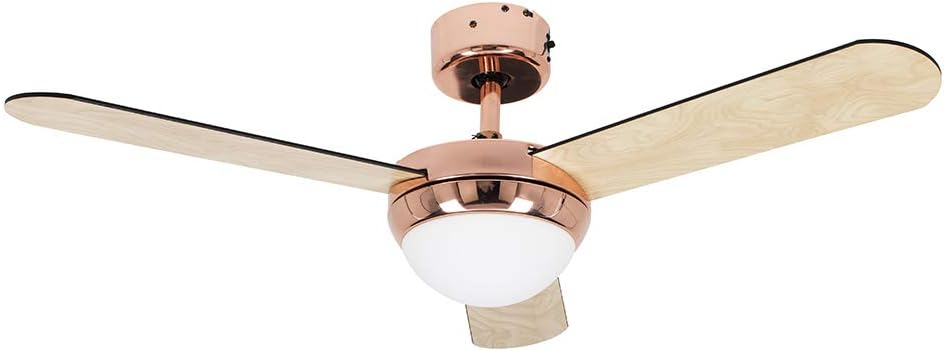 MiniSun 42" / 107cm Copper Ceiling Fan with Frosted Opal Glass Light Shade & 3 x Reversible Blades - with Remote Control