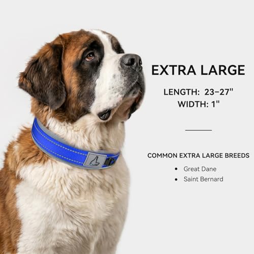 Image of Joytale Dog Collar for Extra Large Dogs, Neoprene Padded and Adjustable, Reflective Wide Heavy Duty Pet Collars with Durable Metal Belt Buckle for Walking, Navy Blue, XL