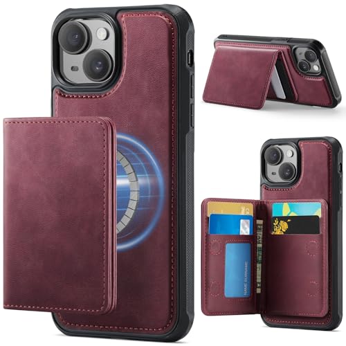 �y2in1�������z iPhone 15 Plus �p �P�[�X MagSafe�Ή� ���͎��C�z�� �J�[�h���[ 5���ȏ� ���z�^ �蒠�^�P�[�X ���O���\ �X�^���h�@�\ �X�L�~���O�h�~ �Ռ��z���A�Ԃ�