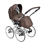 SKYLINE Klassisch Retro Stil Wicker LUX Kombi-Kinderwagen Buggy 3in1 Reise System Autositz (Isofix) (Chocolate Brown/17 "Räder)