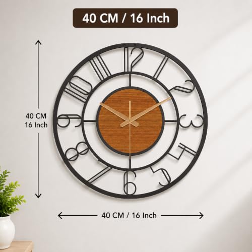 Image of Arabs Modern Metal & Wooden Wall Clock, Number PRO W, 40 CM | For Living Room Bedroom Office Kitchen, Stylish, Designer, Big Size