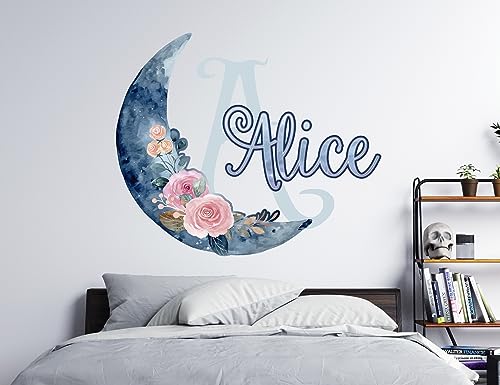 Vinilo decorativo personalizado luna y flores para cuarto niña miniatura 3