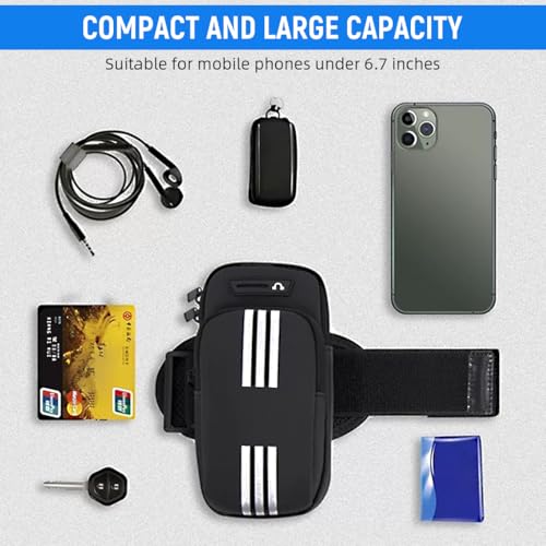 Image of Proberos Running Armband Pouch for 7'' Phones, Waterproof PU Arm Band, Double Layer Zip-up Pouch, Adjustable Arm Phone Holder with Night Reflective Strip & Earphone Cable Hole, Black