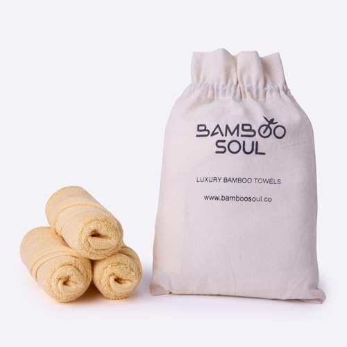 Image of Bamboo Soul Bamboo Face Towel | Ultra Absorbent & Super Soft | 30 x 30 cm - 550 GSM | Pack of 3 (Yellow)