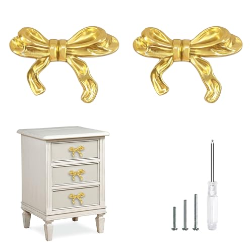 Image of Updatepoint Gold Bow Cabinet Knob, Cabinet Pulls for Drawer Cupboard Glass Door Dresser Wardrobe Home Hardware Pulls Handles 2 Pack (Bow B)