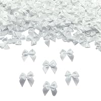 150 Stück Kleine Schleifen, 2.5 cm Mini Weiß Satinband Schleifen, Mini Schleife Band Bowtie für Nähen, Hochzeit Deko, Karten, DIY Basteln, Geschenk, Geburtstag Party, Weihnachten