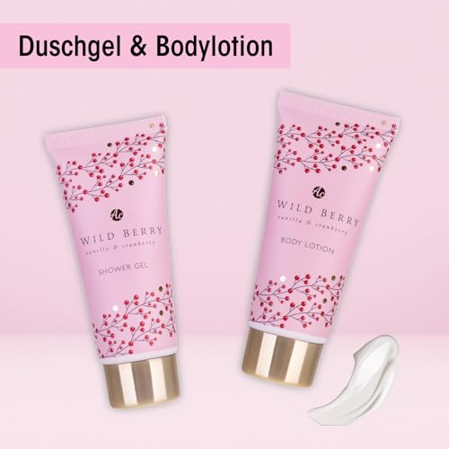 Accentra - Set de ducha para mujer Wild Berry en bonita jaula de pájaros, set de baño de 5 piezas, regalo con gel de ducha, loción corporal, jabón, crema de manos y esponja de malla – Set de bienestar - imagen 4