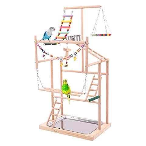 Bird Playground Parrot Playstand Play Gym Playpen for Small Medium Large Parakeets Cockatiels Conures Budgie African Grey Macaw Lovebirds, Bird Perch Platform Cage Toys Set with Swing Ladder Food Cup Cover