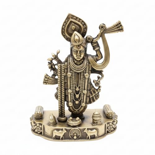 Image of eCraftIndia Golden Brass Lord Shrinathji Idol for Home Living Room Office