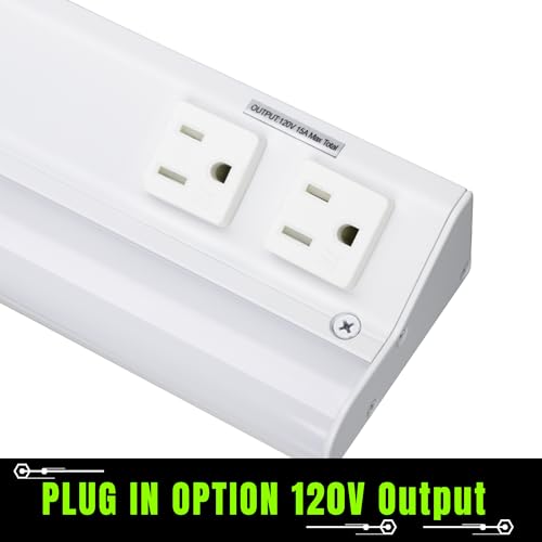 Image of American Lighting 18-Inch LED Courant Undercabinet Light with Two Receptacles, 5CCT Select, White Finish, 120V AC, 12W, 720 Lumens, CRI 90, 15 Amp, Ideal for Kitchen, Workspace, Retail Display, 2 Pack