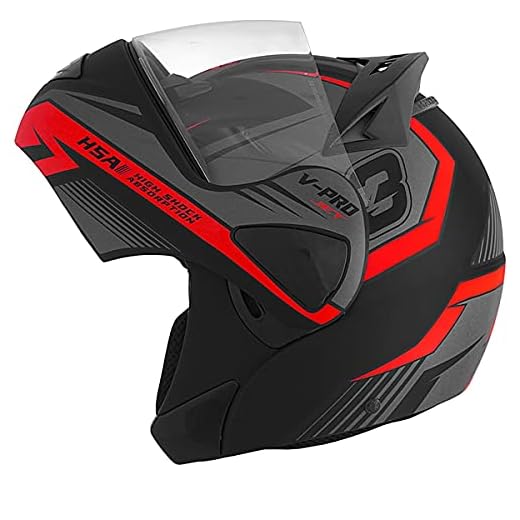 Capacete Moto Motoqueiro Robocop Escamoteável V-Pro Jet 3 vermelho 62