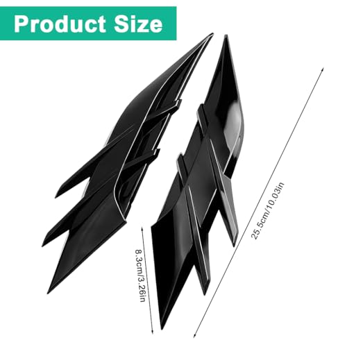 Image of STHIRA 2-Pack Car Fender Vent Sticker, Shark Fin Style, Glossy Black Decal