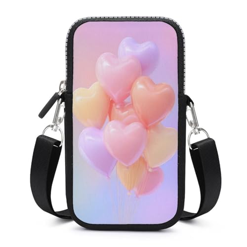 Jubonexis Globos en forma de corazón para el día de San Valentín, bolsa cruzada para teléfono móvil, bolsa para teléfono inteligente con correa ajustable