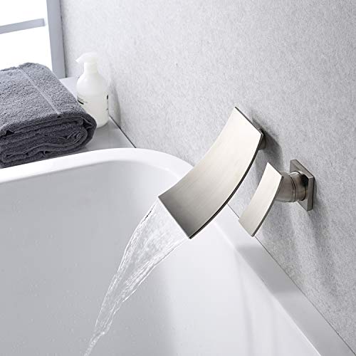 Sumerain Wall Mount Tub Filler,Brushed Nickel Waterfall Tub Spout For High Flow Rate #TOP5