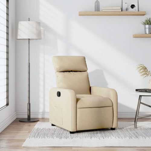 Festnight Sillón Relax Reclinable Manual Tapizado en Tela Acolchado con Bolsillos Laterales Butaca Reclinable Sillones para el salón para Salón Oficina Dormitorio Crema Type-3