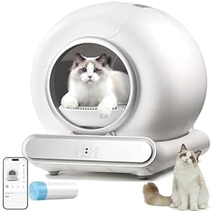 Arenero Autolimpiable para Gatos Silenciosa Caja de Arena Automática Integrada Segura 65L WC Gatos Automatico Inodoro Control de App,Protección de Seguridad integrada