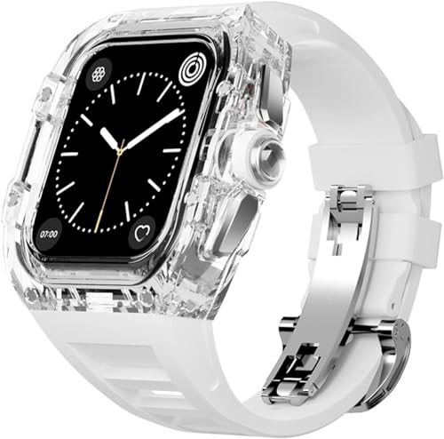 Bracelet montre sport chic en fluorine avec boîtier transparent pour Apple Watch au quotidien
