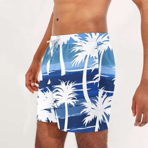 Mens 2025 Summer Swim Trunks Quick Dry Comfy Fit Board Shorts Trendy Graphic Print Drawstring Pocketed Bottoms 5