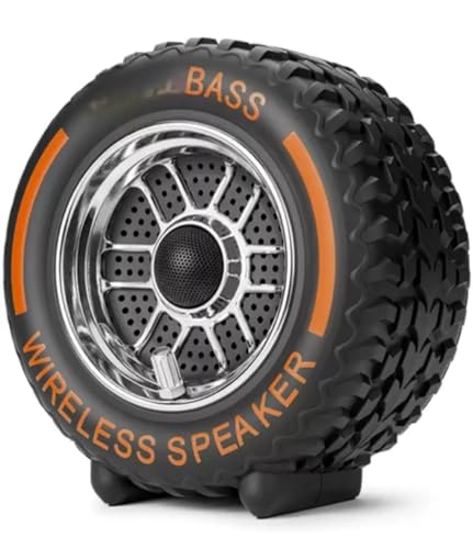 Image of PerfX Portable Car Wheel Bluetooth Speaker - Stereo Sound, RGB Lighting, 1200mAh Rechargeable Battery, Wireless with USB /TF /AUX Support (Black-02)