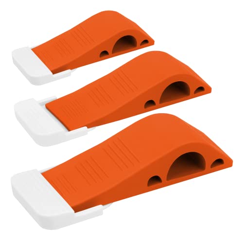 Wundermax Door Stoppers - Pack of 3 Rubber Security Wedge for Bottom of Door on Carpet, Concrete, Tile, Linoleum & Wood - Heavy Duty Door Stop - Office Accessories & Home Improvement - Orange