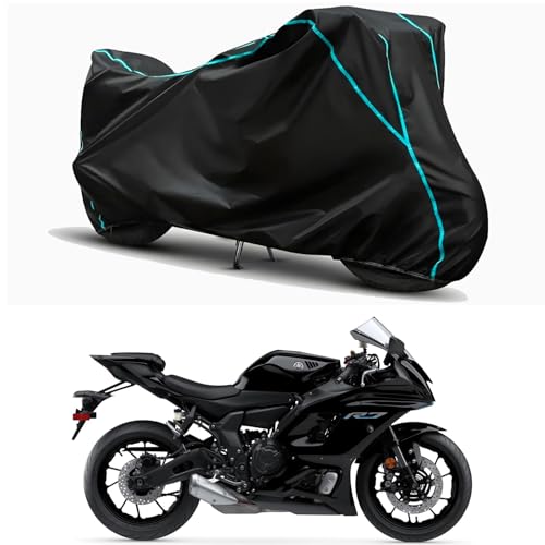 Image of Waterproof Bike Body Cover Compatible for | Yamaha R7 STD | Taffeta Fabric, Sky Piping Design, Bottom Elastic Fit | Dustproof, Sun UV & Rain Protection for All Weather.