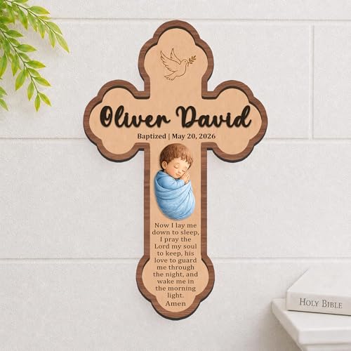 Image of Personalized Baptism Cross Wood Sign, Wooden Sign Baptism Gifts For Baby, Christening Gifts Crosses For Children, Baptized Cross Sign, Dedication Gift, Gift For Baby Boy /Girl - A9