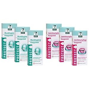 Ralf BADERs Gesundheit PROTECT Mundhygiene Kaugummi aus der Apotheke. Antibakterieller Schutz für den Mundraum mit Teebaumöl, Grüntee und Xylit, 3 x 20 & PROTECT Zahnfleischpflege Kaugummi