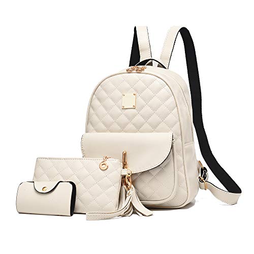 Women’s Backpack 3-pieces Fashion PU Leather Simple Design Bags Travel Bookbag Beige for Women Beige