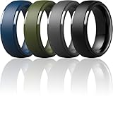 ThunderFit Silicone Rings for Men - 4 Rings / 1 Ring Step Edge Rubber Wedding Bands 10mm Wide (Black, Dark Grey, Dark Blue, Dark Green, 9.5-10 (19.8mm))