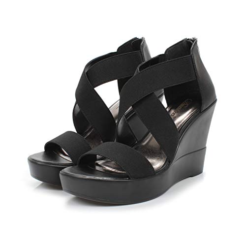 Dunion Women's Awe Zip Closure Crisscross Straps Platform Wedge Sandal Wedding Party Dress Shoe,Black Awe,8.5 M Us #TOP4