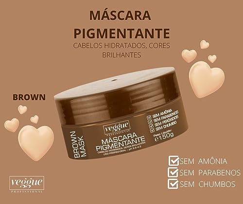 Máscara Pigmentante Marrom, Castanho Iluminado, Veggue Profissional 150g