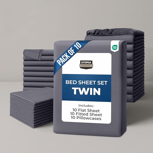 Image of Utopia Bedding Twin Size Sheet Set - Bulk Pack of 10 Bed Sheets Set - Soft Brushed Microfiber - Deep Pockets - Shrinkage & Fade Resistant - Easy Care (Grey)